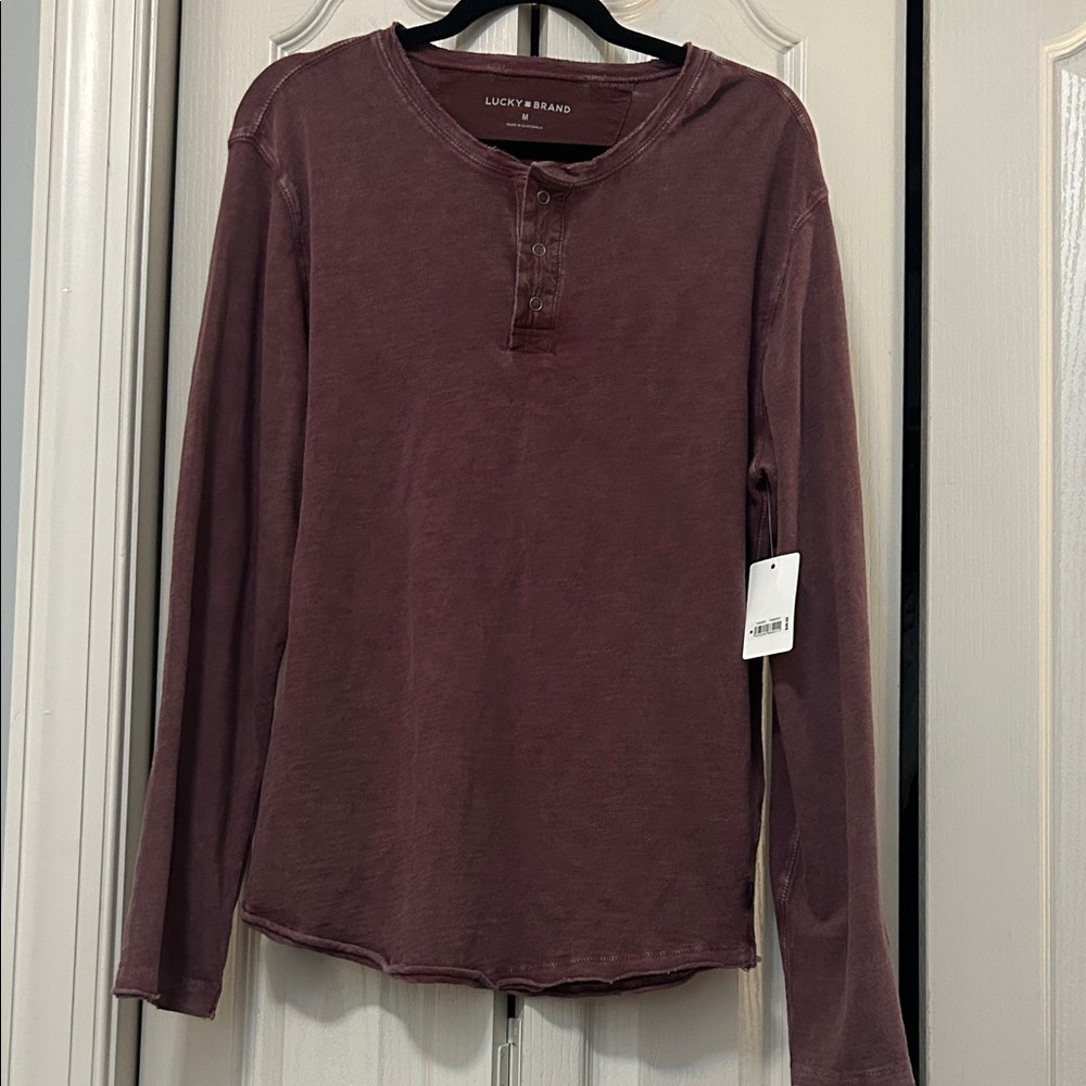 Lucky Brand Men's Maroon Long Sleeve Henley